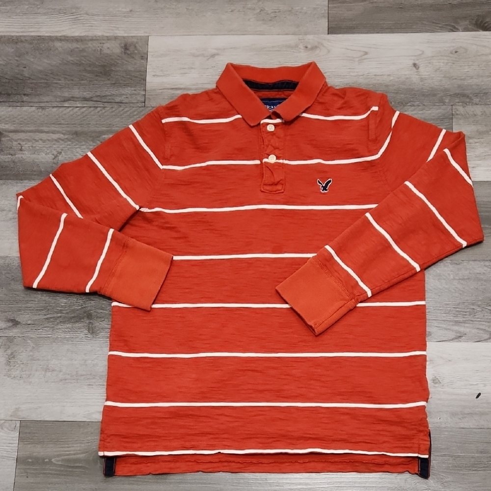 Orange Striped Long Sleeve Polo Shirt